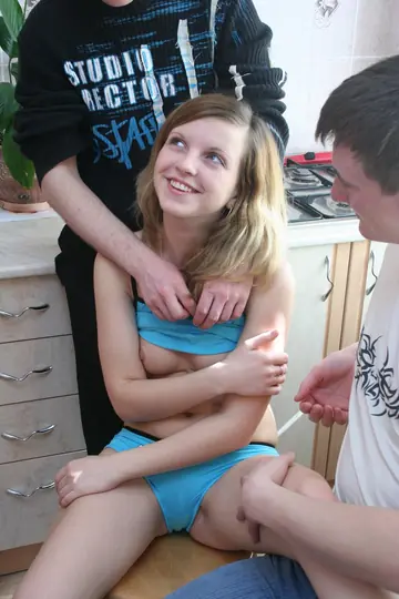 Katya Mukhina – Petite Blonde Takes Two Men in a Threesome