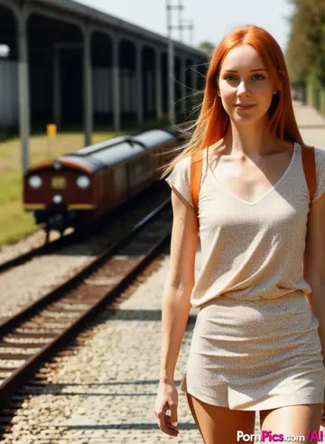 AI-Generated Tall Redhead Stands Nude on Train Platform