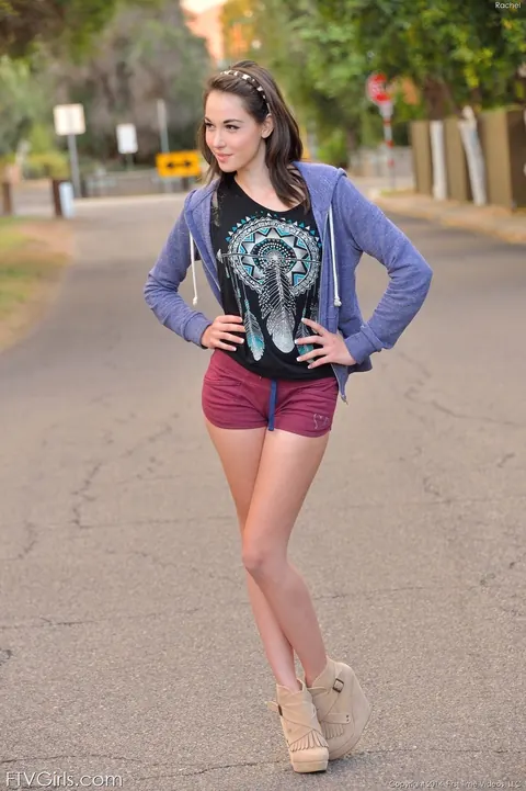 Emily Grey: Petite Amateur Brunette Strips Out of Her Shorts Outdoors – photo 13 of 20