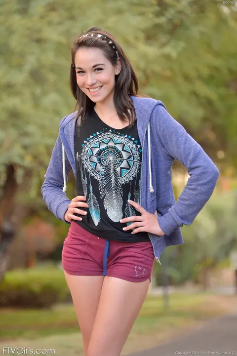 Emily Grey: Petite Amateur Brunette Strips Out of Her Shorts Outdoors – photo 14 of 20