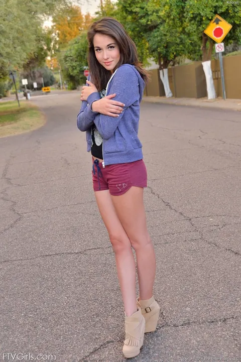 Emily Grey: Petite Amateur Brunette Strips Out of Her Shorts Outdoors – photo 18 of 20