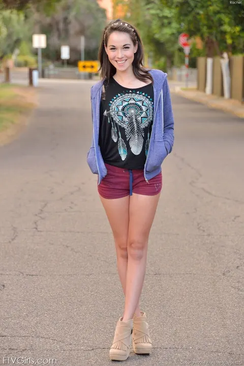 Emily Grey: Petite Amateur Brunette Strips Out of Her Shorts Outdoors – photo 12 of 20