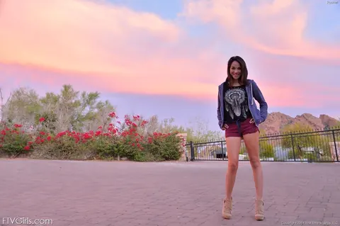 Emily Grey: Petite Amateur Brunette Strips Out of Her Shorts Outdoors – photo 19 of 20