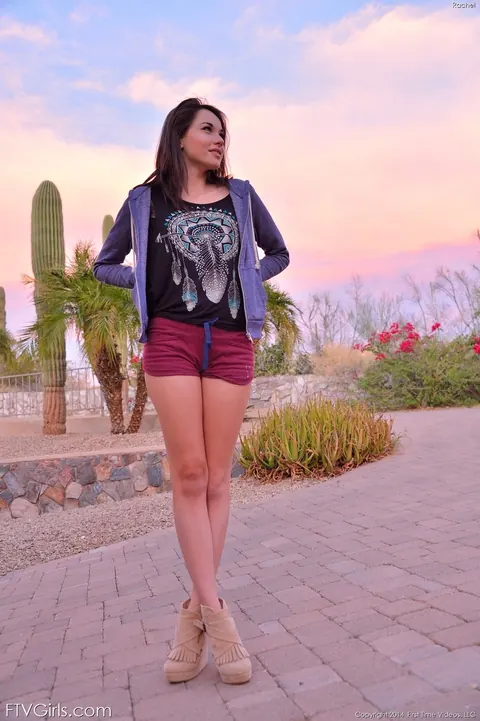 Emily Grey: Petite Amateur Brunette Strips Out of Her Shorts Outdoors – photo 20 of 20