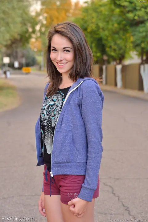 Emily Grey: Petite Amateur Brunette Strips Out of Her Shorts Outdoors – photo 17 of 20
