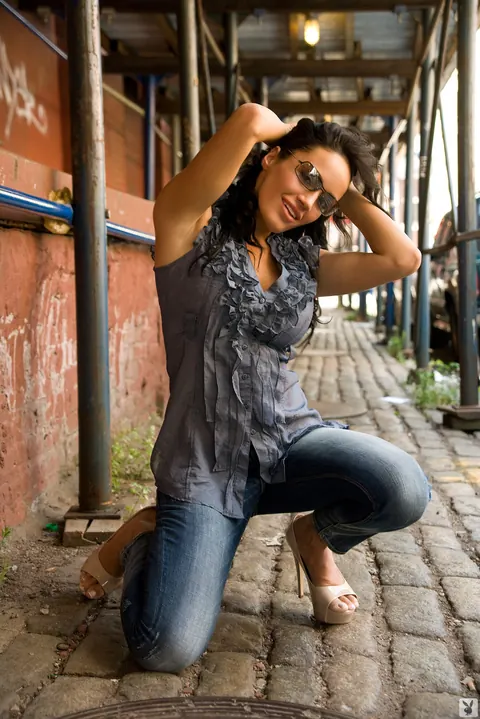 Ava Milano: Busty Brunette in Glasses Strips Out of Her Jeans Outdoors – photo 17 of 20
