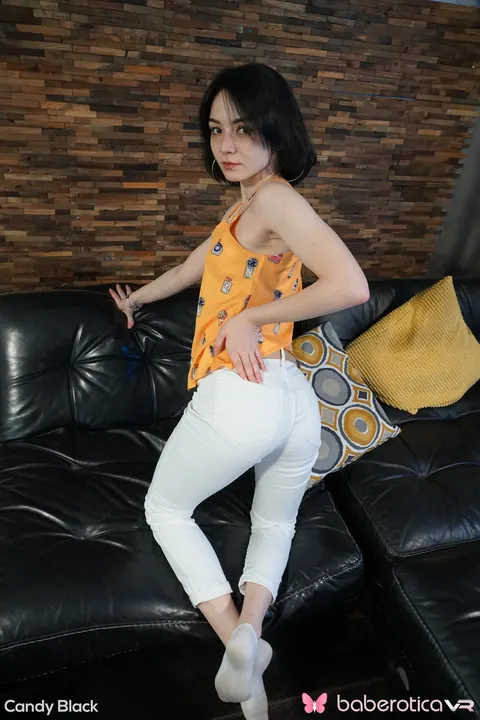 Candy Black: Brunette Strips Off Her Ankle Socks and Fucks Herself with a Dildo – photo 2 of 15