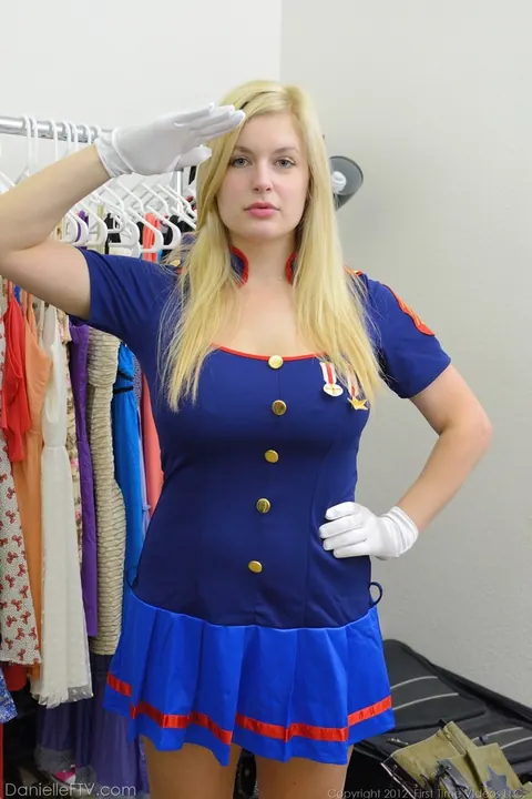 Danielle Delaunay: Thick Blonde in Uniform Skirt Spreads Her Pussy – photo 8 of 15