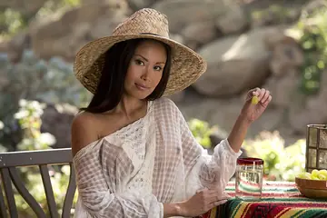 Slim Asian MILF Strips Out of Her Shorts and Fingers Her Pussy Outdoors