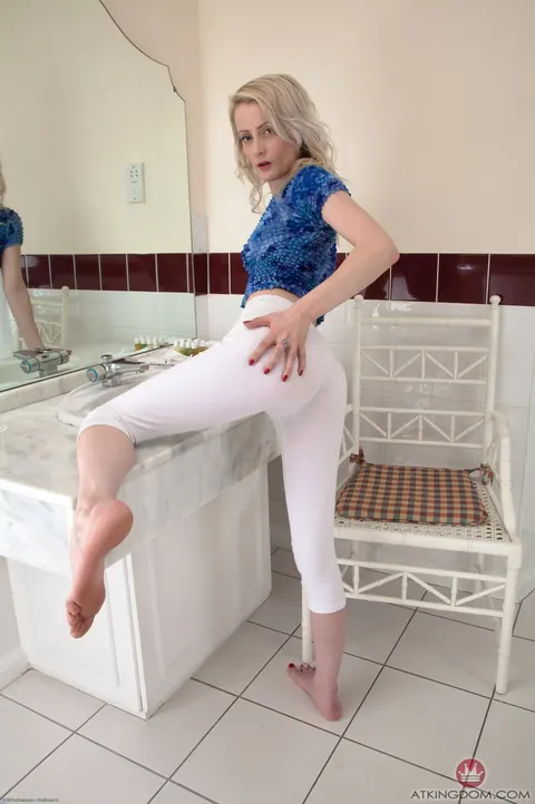 Petite Blonde Slips Panties Aside to Show Her Hairy Pussy – photo 2 of 21