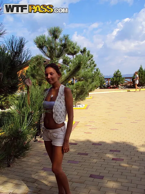 Mango A: Slim Amateur Brunette in a Bikini Poses on the Beach and by the Pool – photo 12 of 16