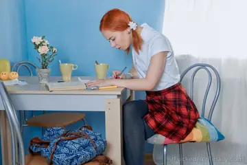 Redhead with Pigtails Takes Anal Cowgirl and Doggy Until He Cums on Her Ass