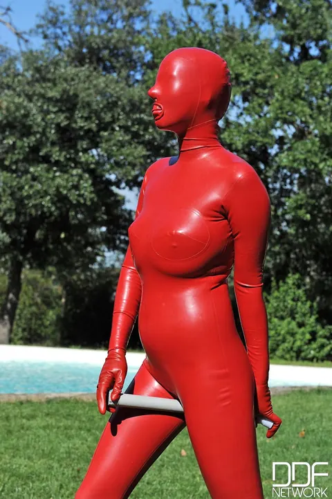 Tall PAWG in Latex Masturbates with a Dildo by the Pool – photo 20 of 21