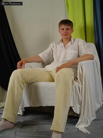Thick Guy Fingers His Ass and Strokes His Cock in a Chair