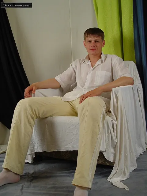 Thick Guy Fingers His Ass and Strokes His Cock in a Chair – photo 1 of 21