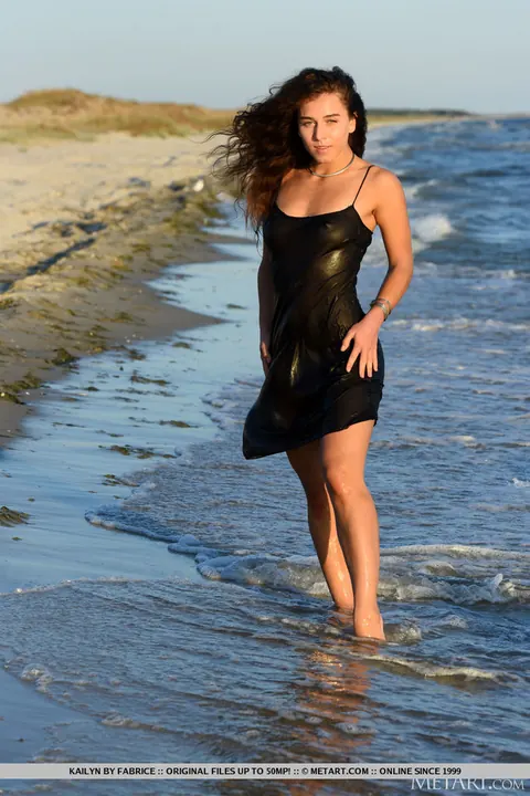 Brunette Strips Out of Her Skirt on the Beach – photo 6 of 18