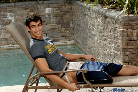 Hairy Guy Strips Naked by the Pool and Shows His Stiff Cock – photo 6 of 20