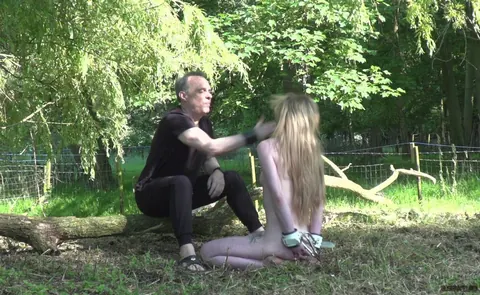 Tattooed Blonde Bound Outdoors and Swallows His Load – photo 3 of 16