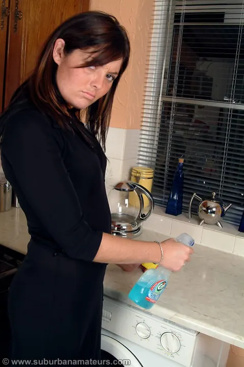 British Woman Strips and Dildos Her Hairy Pussy in the Kitchen – photo 2 of 21