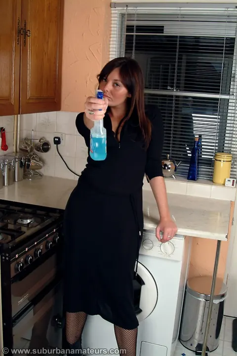 British Woman Strips and Dildos Her Hairy Pussy in the Kitchen – photo 4 of 21