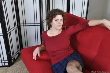 Pale Short-Haired Brunette Strips Out of Her Skirt and Spreads Her Legs