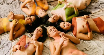 Julia Roca – European Blonde and Asian Brunette Undress for Group Lesbian Sex