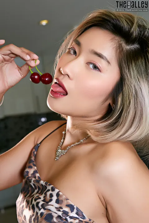 Thick Asian Blonde in Lingerie Spreads Her Hairy Pussy on the Kitchen Table – photo 5 of 16