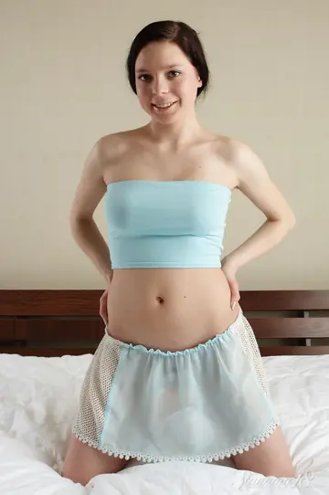Brunette Strips Out of Her Tube Top and Skirt