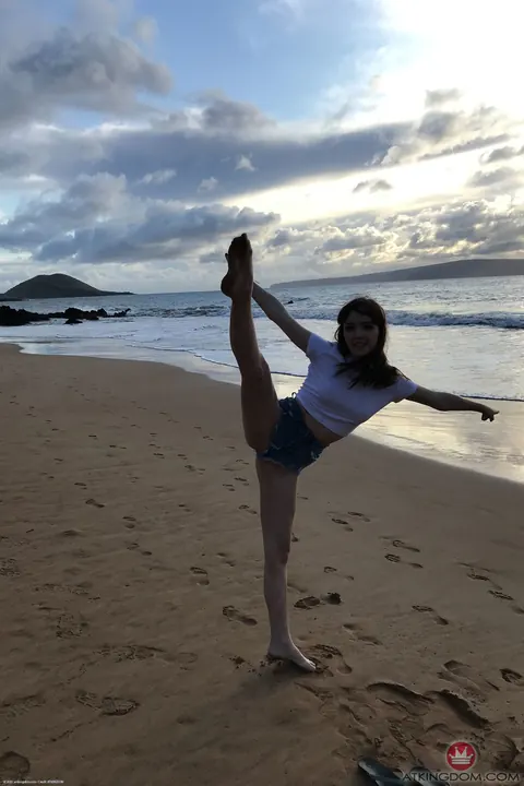 Aliya Brynn: Petite Brunette in Shorts Spreads Her Pussy on the Beach – photo 3 of 21