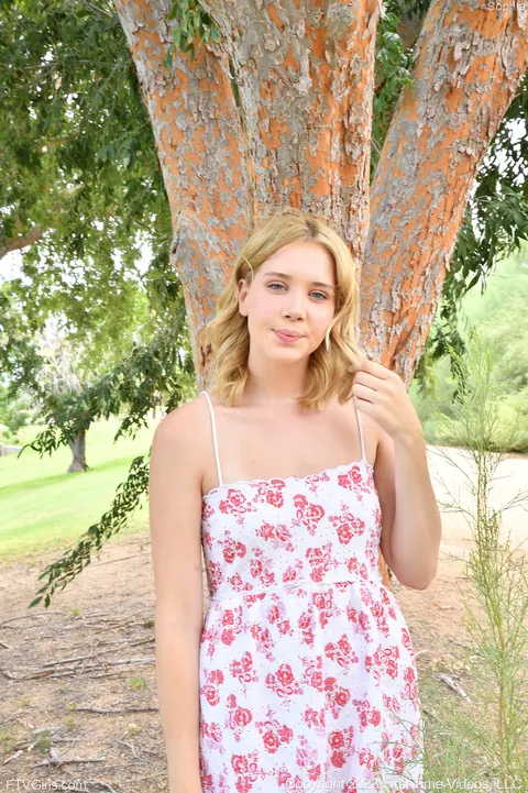 Sophia Sterling: Tall Blonde Amateur Fucks a Huge Dildo in the Forest – photo 2 of 20