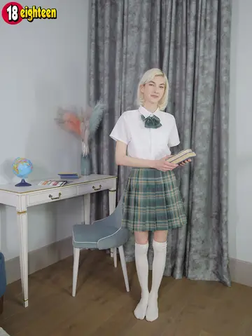 Mia Cheers – Slim Short-Haired Blonde Has Sex in Uniform and Socks