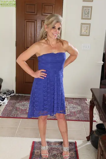 Mature Blonde Strips Out of Her Dress and Spreads Wide