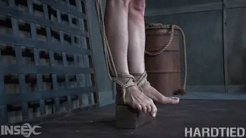 Slim Mature Brunette Endures Bondage and Spreads Her Hairy Pussy