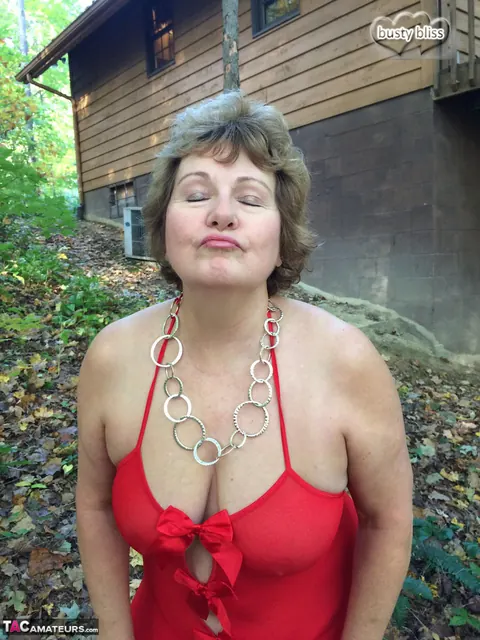 Bustybliss: Brunette MILF Undresses and Spreads in the Forest – photo 1 of 16