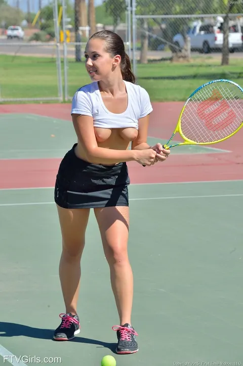 Jenna Sativa: Busty Latina Spreads Her Pussy and Uses a Racquet Handle Outdoors – photo 5 of 15
