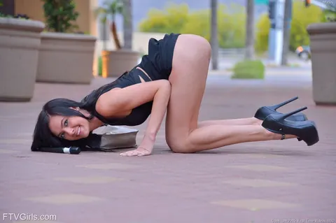 Marley Brinx: Brunette Flashes Her Skirt in Public Then Spreads Her Pussy – photo 17 of 20