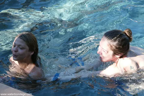 Brooke Bound: Mature Blonde and Brunette MILFs Explore Bondage by the Pool – photo 9 of 20
