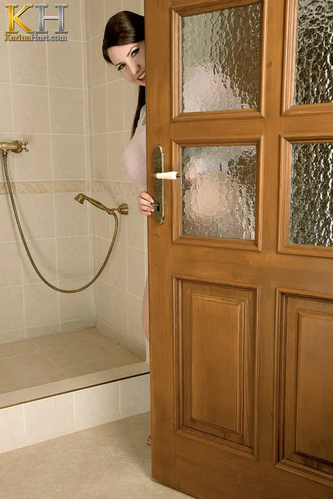 Karina Hart: Busty Brunette MILF in Panties Spreads in the Bathroom – photo 1 of 16