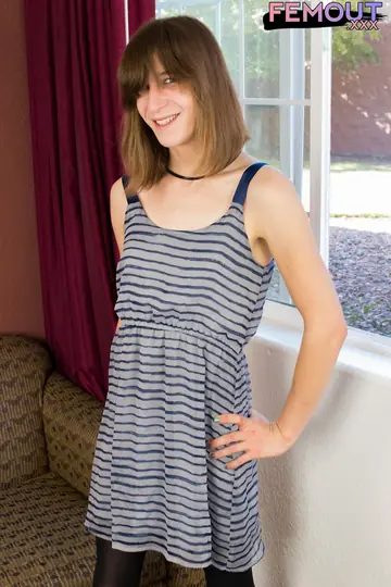 Slim Trans Woman Undresses and Shows Her Long Dick