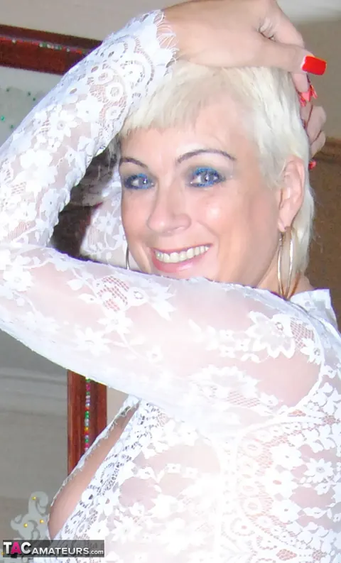 Mature Blonde Frees Her Big Tits from Long Lace Dress – photo 7 of 17