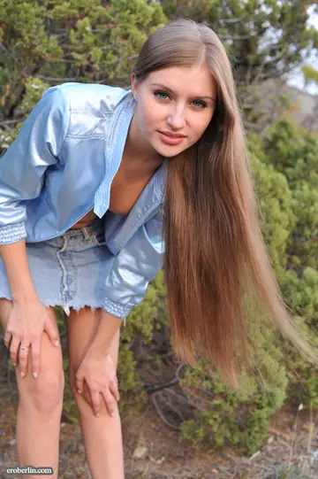 Slim Russian Brunette Spreads Outdoors in Heels