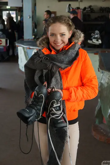 Blonde Beauty Poses in Her Outfit After Ice Skating