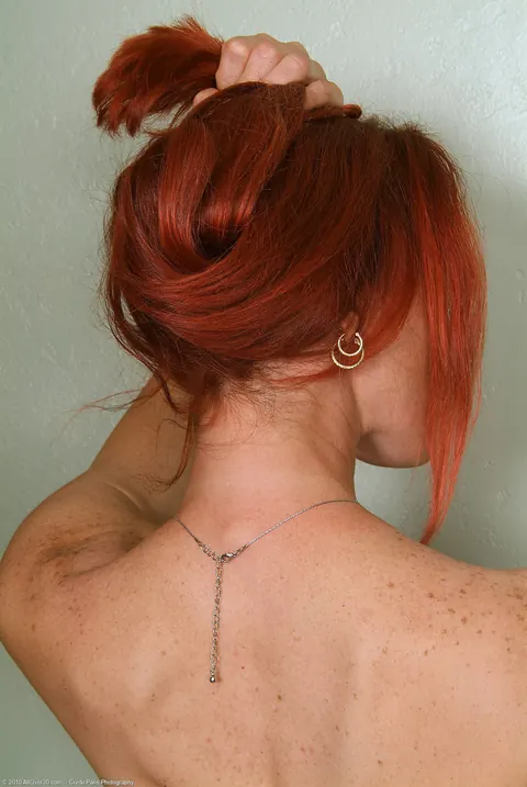 Redhead MILF in Stockings Spreads Her Pussy Wide for the Camera – photo 21 of 21