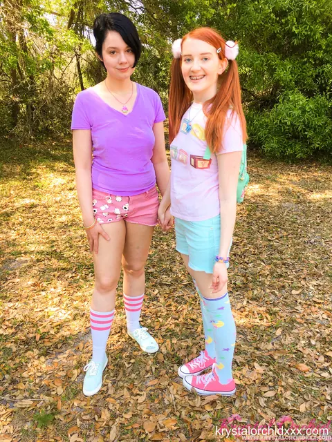 Krystal Orchid: Blonde and Redhead Lesbians Kiss and Lick in the Forest – photo 1 of 15