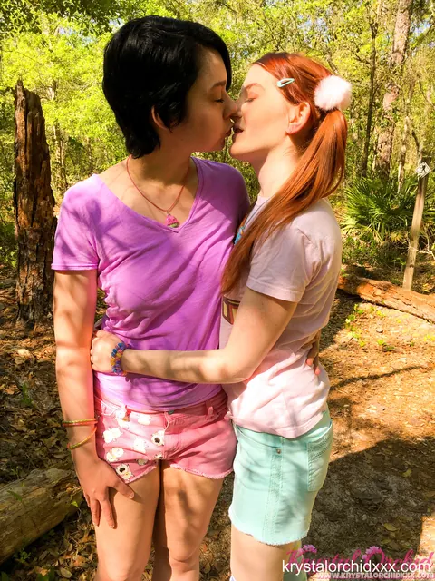 Krystal Orchid: Blonde and Redhead Lesbians Kiss and Lick in the Forest – photo 8 of 15