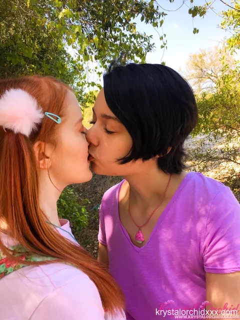 Krystal Orchid: Blonde and Redhead Lesbians Kiss and Lick in the Forest – photo 3 of 15