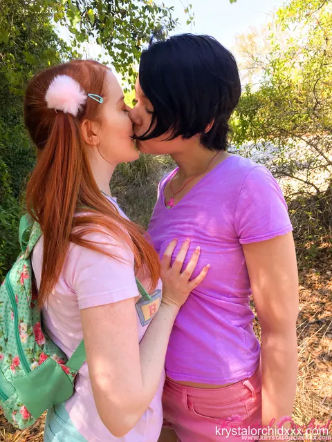 Krystal Orchid: Blonde and Redhead Lesbians Kiss and Lick in the Forest – photo 5 of 15
