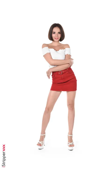 Eve Sweet: Busty Brunette in a Skirt and Heels Uses a Dildo in Her Ass – photo 1 of 15