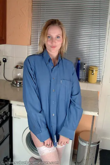Busty British Blonde Uses a Dildo in the Kitchen