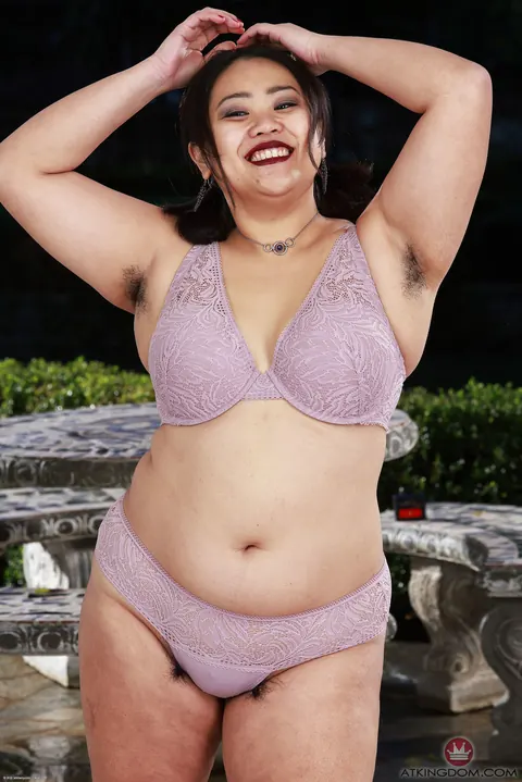 Asian BBW Strips Off Her Lingerie and Spreads Her Hairy Pussy – photo 1 of 20
